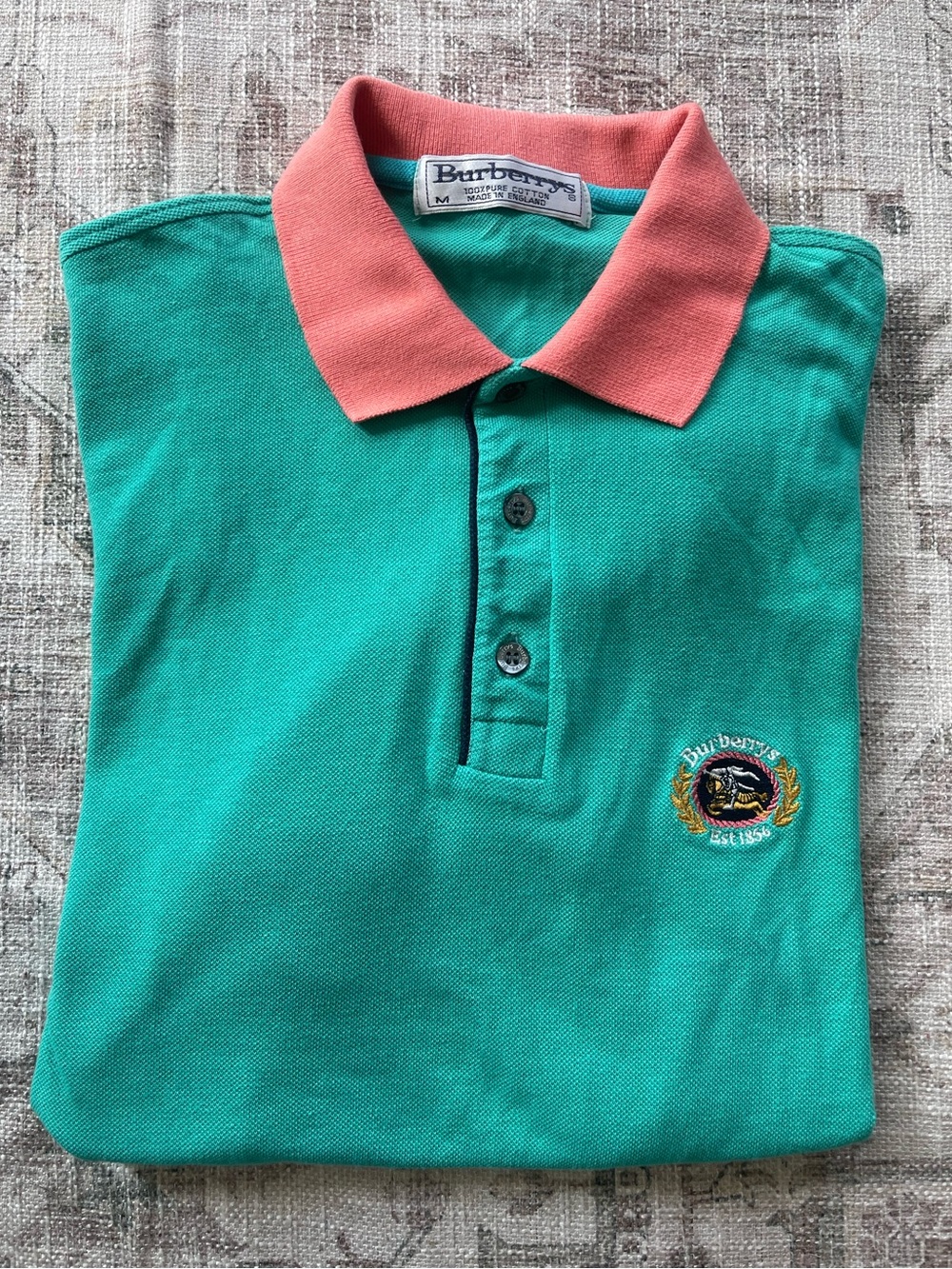 Burberry Teal Polo with Coral Collar and Cuffs